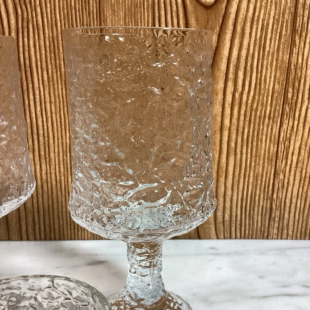 Vintage MCM Lenox Hand Blown 7” Elegant Textured Glass Goblets set of 4